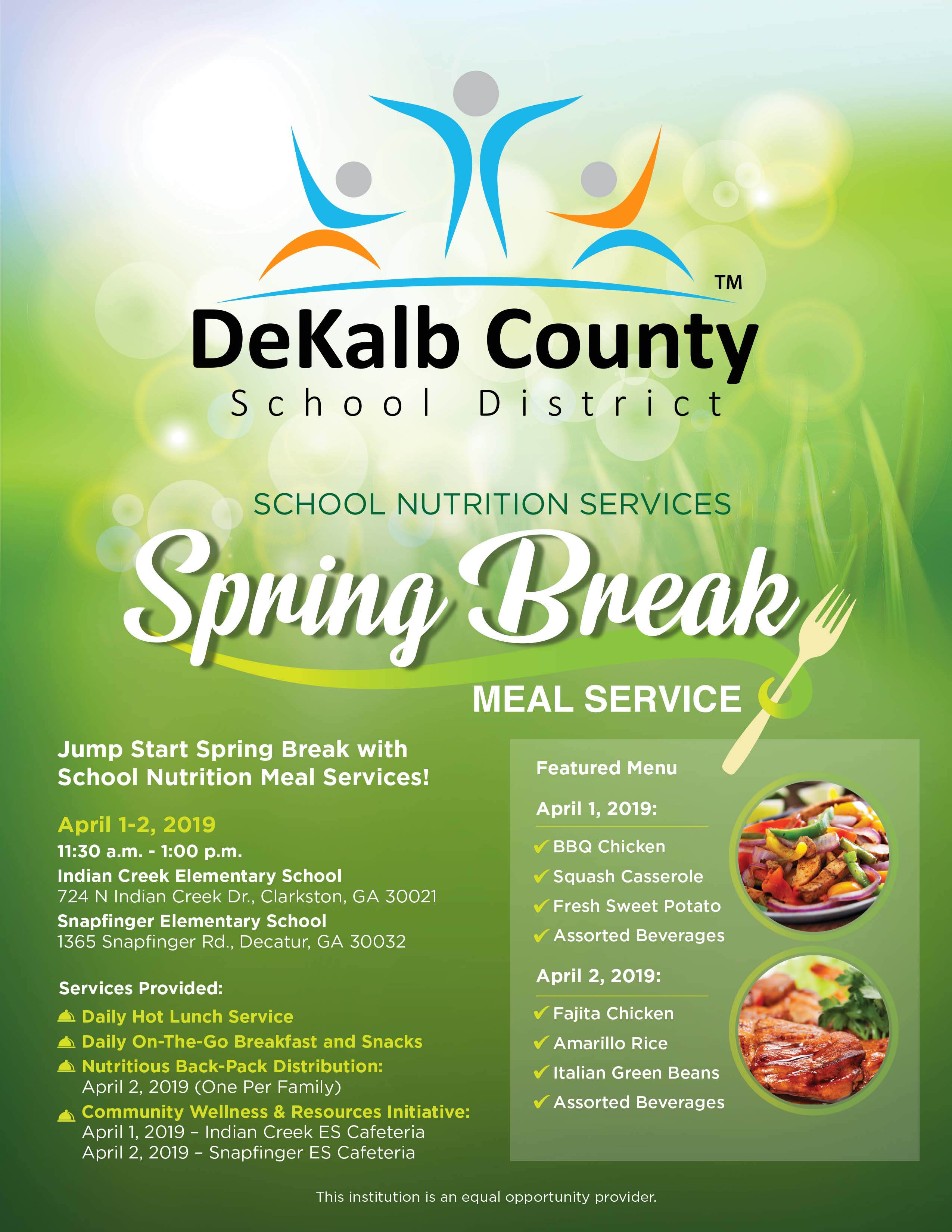 School Nutrition Spring Break Meals DeKalb County School District