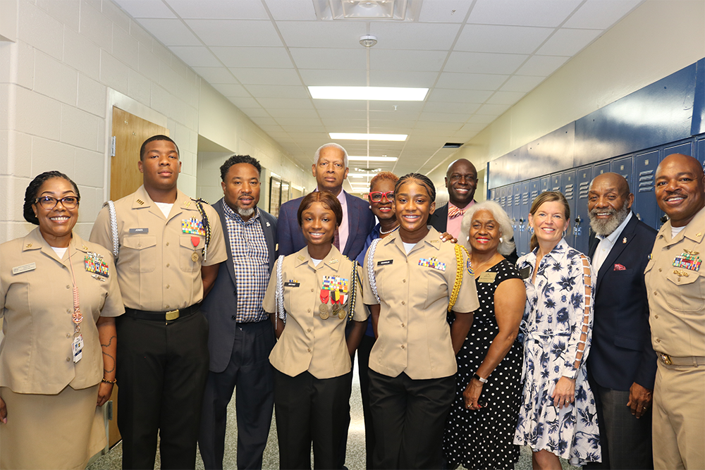 Hank Johnson and District reps with JROTC cadets