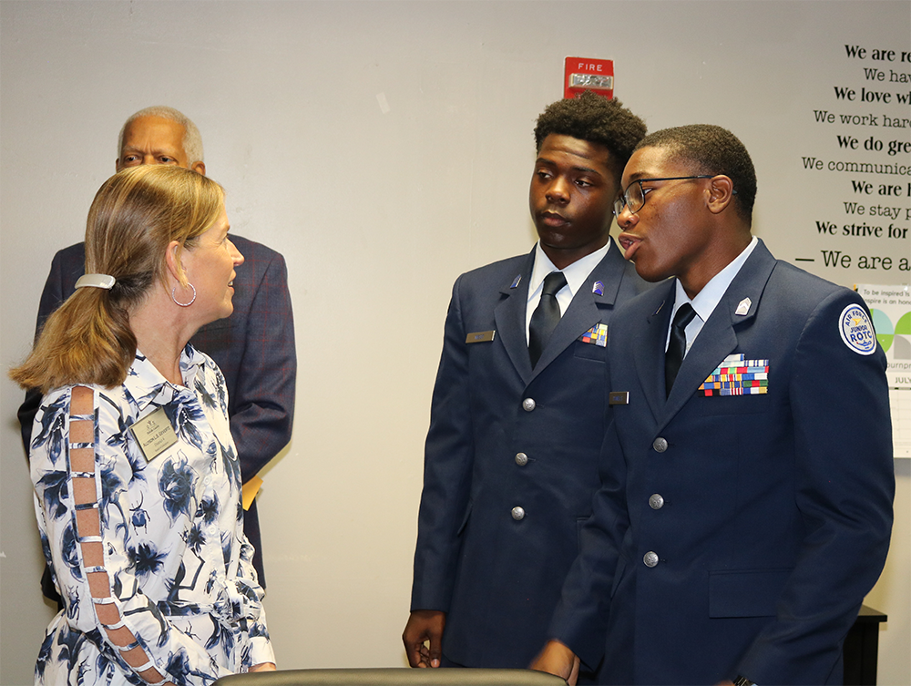 Board members speak with JROTC cadets